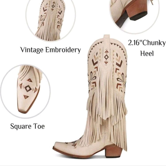 NEW RETRO FRINGE TASSEL WOMENS WESTERN BOOTS MID-CALF EMBROIDERY PLATFORM BOOTS - Picture 6 of 8